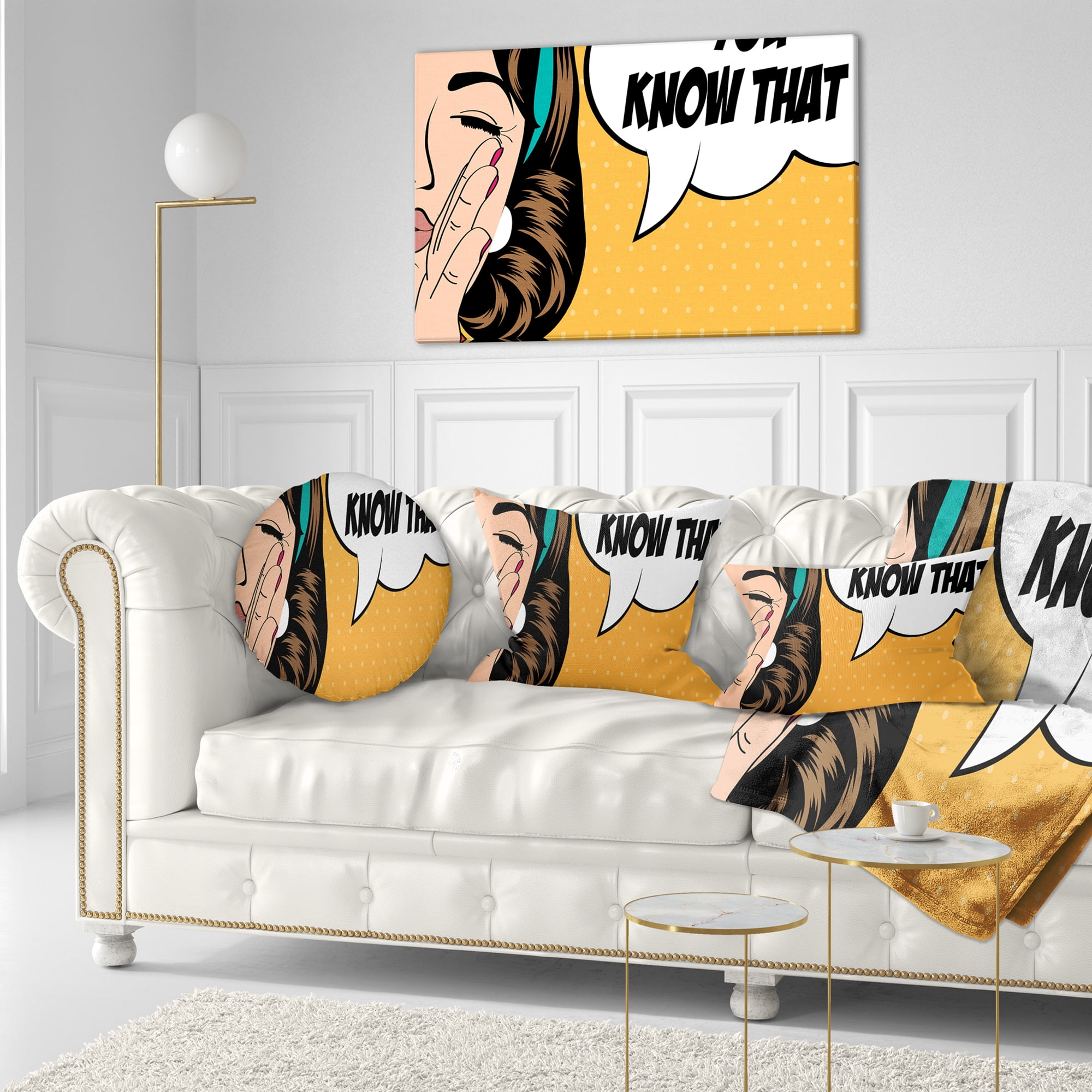 Designart Retro Woman in Comic Style - Abstract Portrait Throw Pillow - 12x20