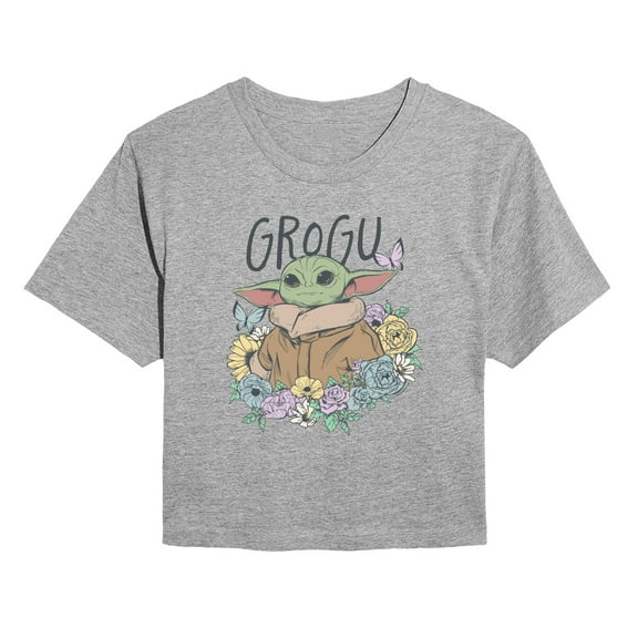 Star Wars - Floral Spring Grogu - Juniors Cropped Short Sleeve Graphic T-Shirt