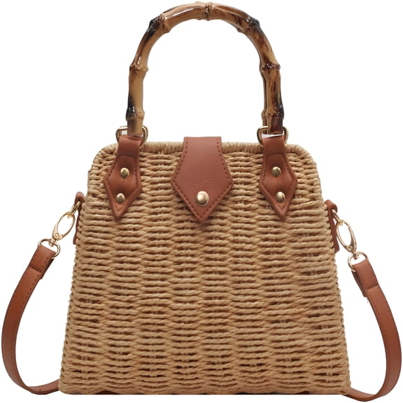 LAMIRO Cross Body Handbags for Women Straw Woven Beach Bag Summer Handmade Purses Wicker Rattan Bag Holiday