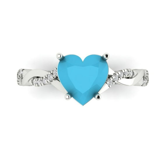 Solitaire with Accents Engagement Ring for Women - 2.1ct Simulated Turquoise in 14K White Gold Promise Ring