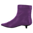 thumbnail image 3 of FSJ Women Gorgeous Side Zipper Ankle Boots Pointed Close Toe Buckled Belts Short Bootie Kitten Low Heel Office Walking Dress Shoes Size 8 Purple, 3 of 4