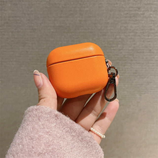 DIY Luxury Soft Leather Customization Earphone Case For Airpods 3 Pro 1 2 Cover Customer Name Letters Print Protective Cover Orange For Airpods 3 2021