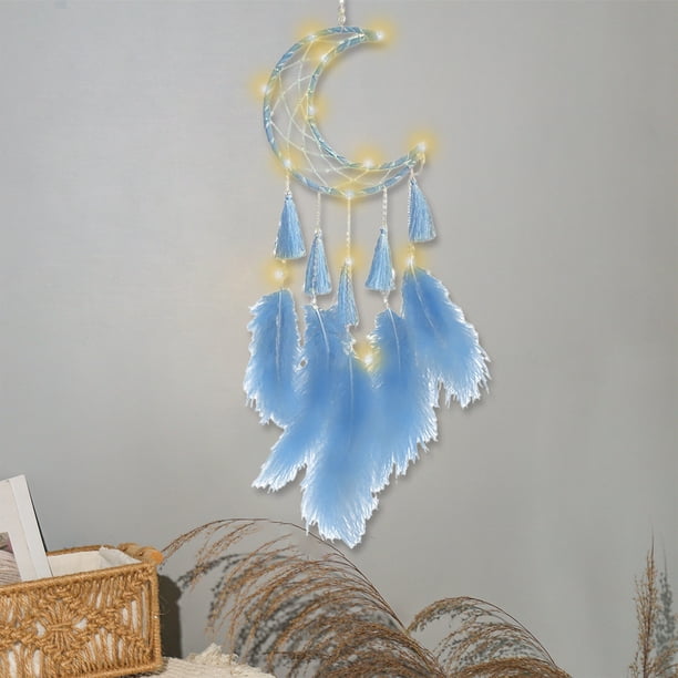 Atrapasueños Colgante de Pared | Regalo de Sanación, Tejido de Nailon Azul, Rosa y Blanco, para Decoración Del Hogar | 42 X 7 Cm, Ligero, Estilo Bohemio, para Dormitorio, Sala de Estar, Oficina