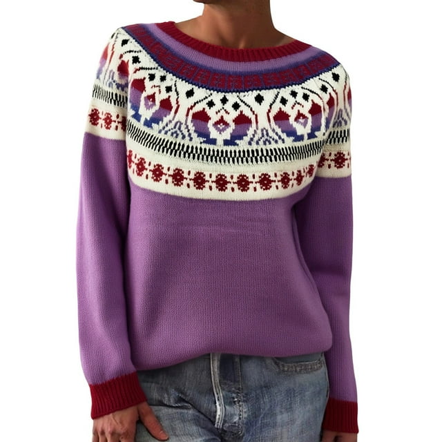 Sweaters for Women 2025 Long Sleeve Chunky Knit Fair Isle Pullover Sweater Fall Winter Oversized Turtleneck Sweater