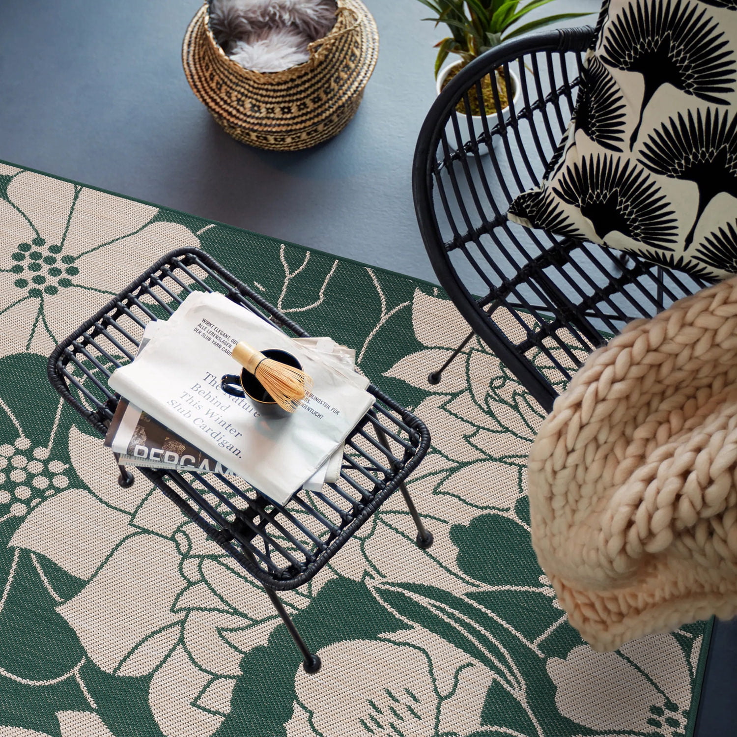 World Rug Gallery Modern Floral Flowers Textured Flat Weave Indoor/Outdoor Area Rug - GREEN 5' X 7'