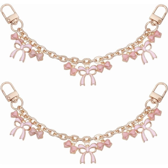 2Pcs Purse Chain Strap Replacement Alloy 8in Bag Extender Chain with Enamel Pink Bowknot Charms Handle Extender Decorative Bag Chains for Wallets Handbags Pink