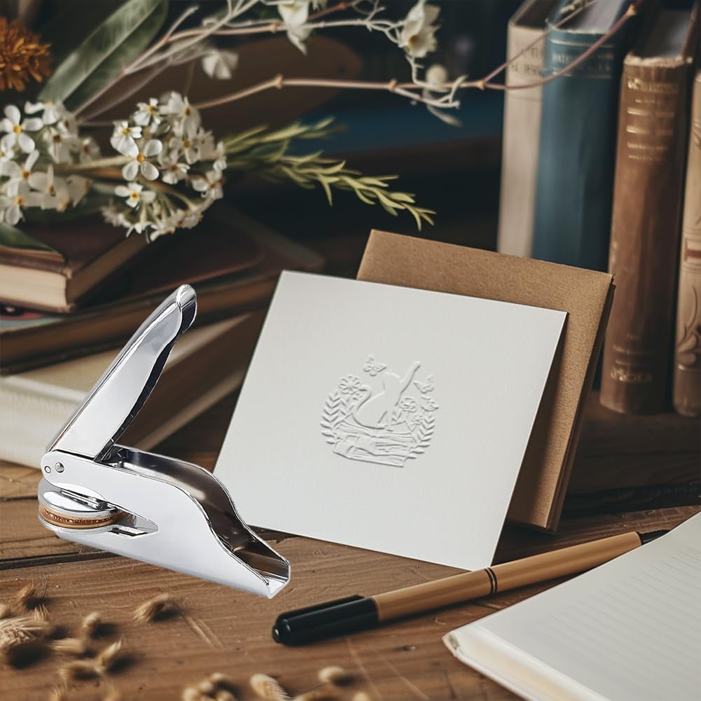 Book Embosser Personalized Book Cat Pattern Book Stamp Durable Library Stamp with Handle Set
