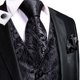 thumbnail image 4 of Hi-Tie-Chaleco de seda negro para hombre, conjunto de gemelos y pañuelo con corbata de Jacquard de Cachemira, chaleco Formal de negocios sin mangas con cuello en V, 4 of 5