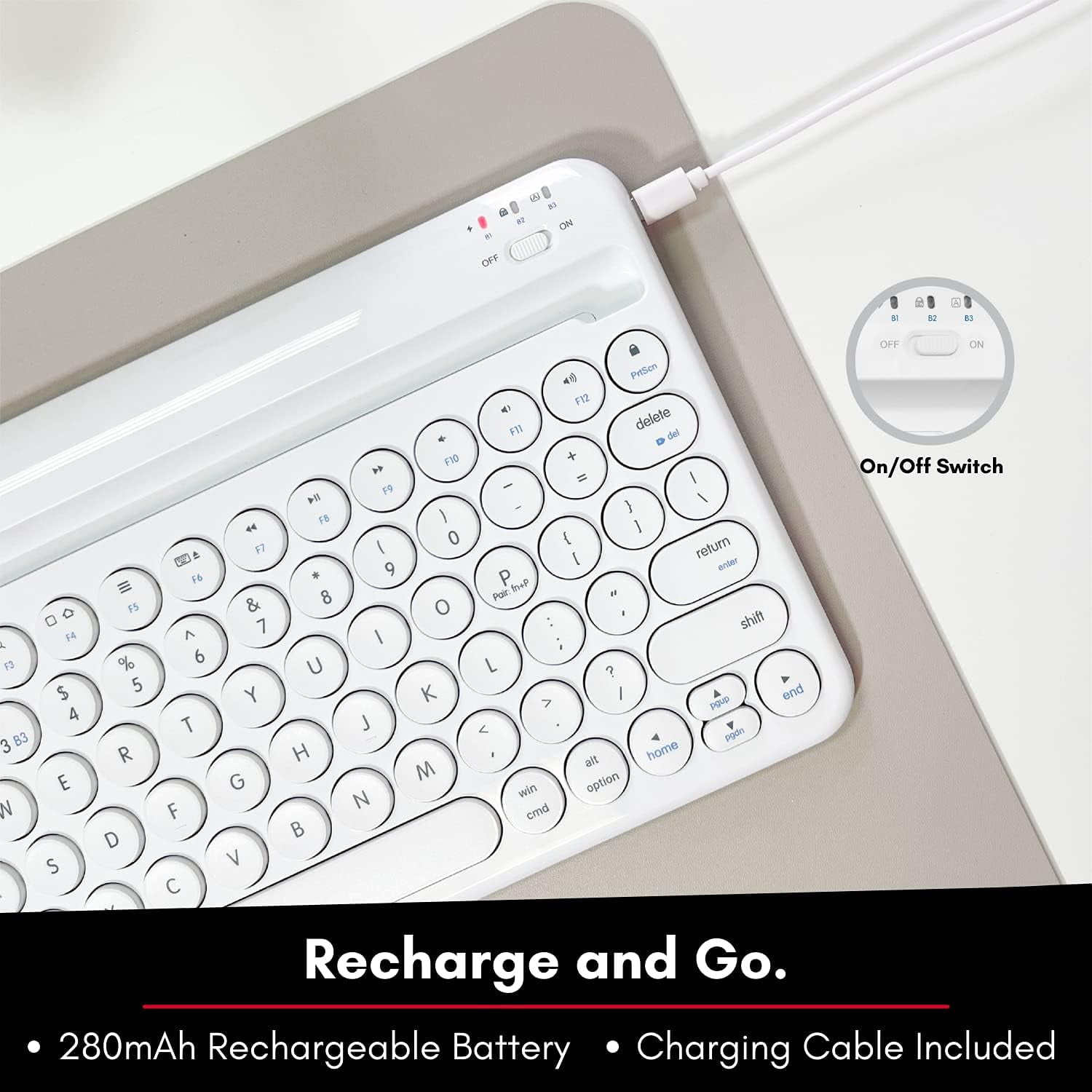 Macally Compact Portable Bluetooth Keyboard with Stand, 78-Key Wireless Keyboard for iPhone, iPad, Android, Tablet