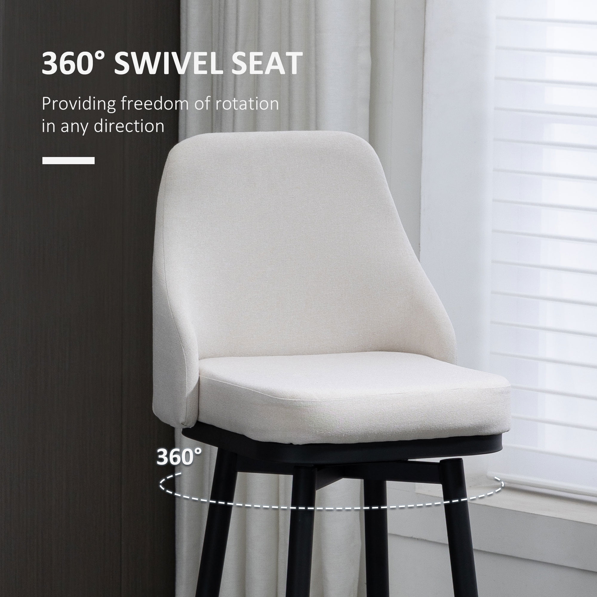 HOMCOM Bar Height Bar Stools Set of 2 360 Swivel Barstools Upholstered Extra Tall Bar Chair with 30 Seat Height and Steel Legs Cream White Walmart