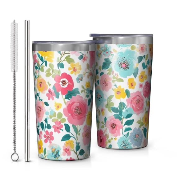 Pioneer Flower 10oz Tumblers Stainless Steel Tumbler with Lid and Straw,Vacuum Insulated Double Wall Travel Tumbler Cups with Cleaning Brush for Coffee, Tea
