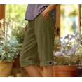 thumbnail image 2 of UVEASISHA Women's Summer Bermuda Shorts Loose Straight Leg Cotton Linen Shorts Solid Color Button Cuffed Short Pants Casual Vacation Shorts Green XL, 2 of 6