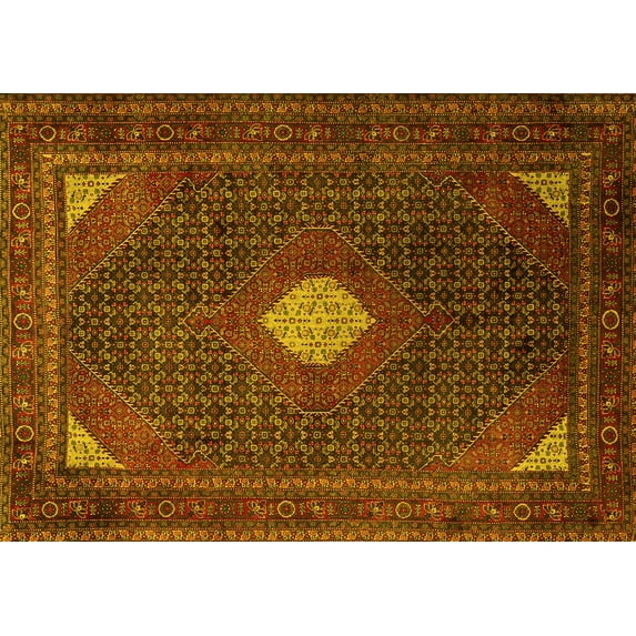Ahgly Company Machine Washable Indoor Rectangle Persian Yellow Traditional Area Rugs, 7' x 9'