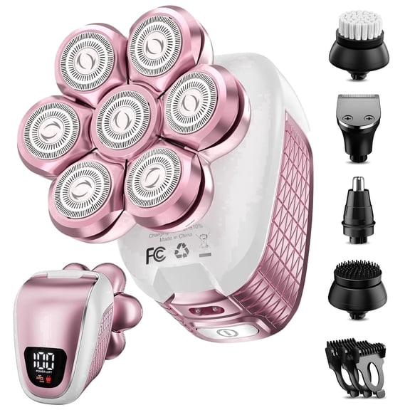 Nogroa Electric Razors for Women, 7D IPX6 Waterproof Cordless Body Electric Head Shaver, 5 in 1 Pink Bikini Trimmer Hair Epilator for Legs Body Face