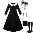 thumbnail image 2 of Addams-vestido de princesa negro para niños, disfraz de terror para Halloween, carnaval familiar, 2 of 2