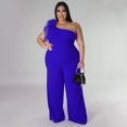 thumbnail image 2 of AURA Women Plus Size One Shoulder Jumpsuit Wide Leg High Waist Casual Outfit Summer Elegant Romper, 2 of 6