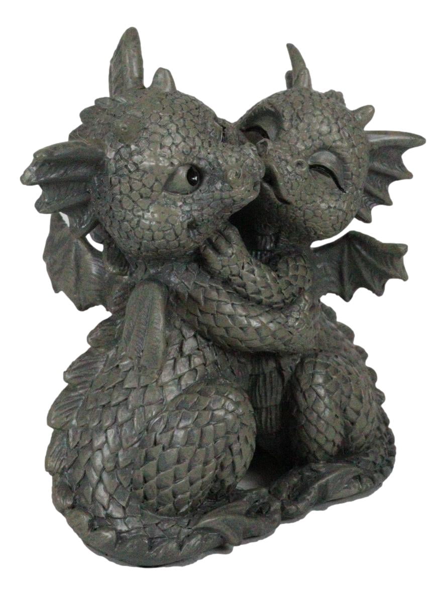 Fantasy Fiery Romance Dragon Lovers Hugging Garden Figurine Faux Stone Resin