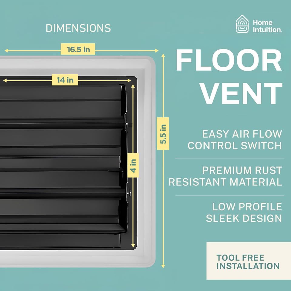 4X14 Floor Vent Covers Floor Register with Mesh Cover Trap, Heat and Air, Walkable Metal Floor Vent for HVAC Duct, Contemporary, Polished Brass