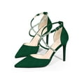 thumbnail image 6 of BLISSFUL STEP Pointy Toe Crisscross Rhinestone Ankle Strap Stiletto Heel Pumps for Women Green 7, 6 of 8