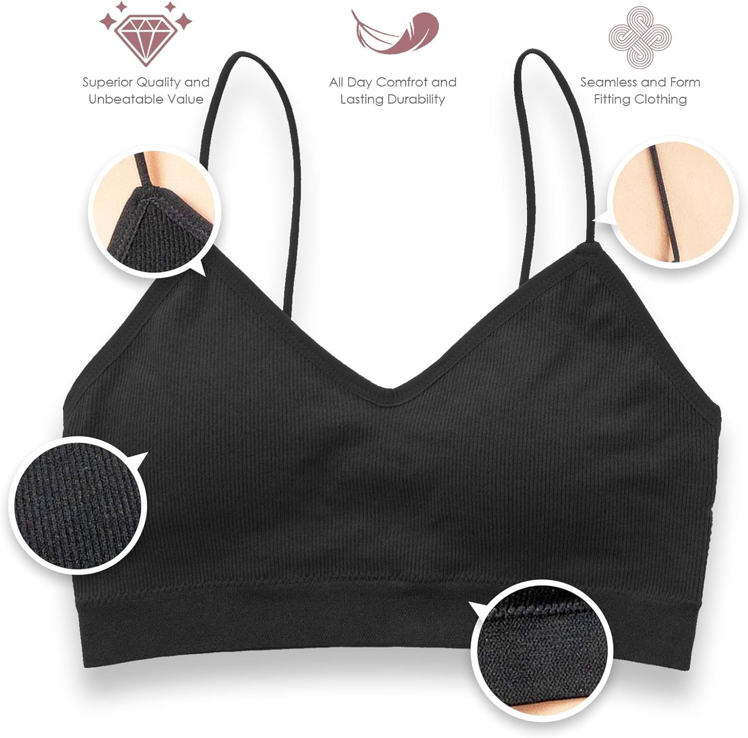 Alyce Ives Intimates Seamless Sleep Bras for Women Ribbed Wireless Padded Lounge Bra, Brights, XL, 5 Pack