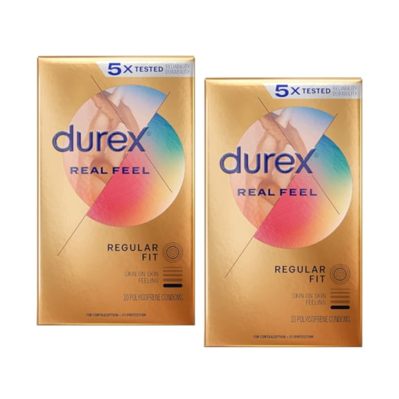 Durex Lubricated Condom Real Natural Skin Feeling Latex Free, 10ct, 2-Pack