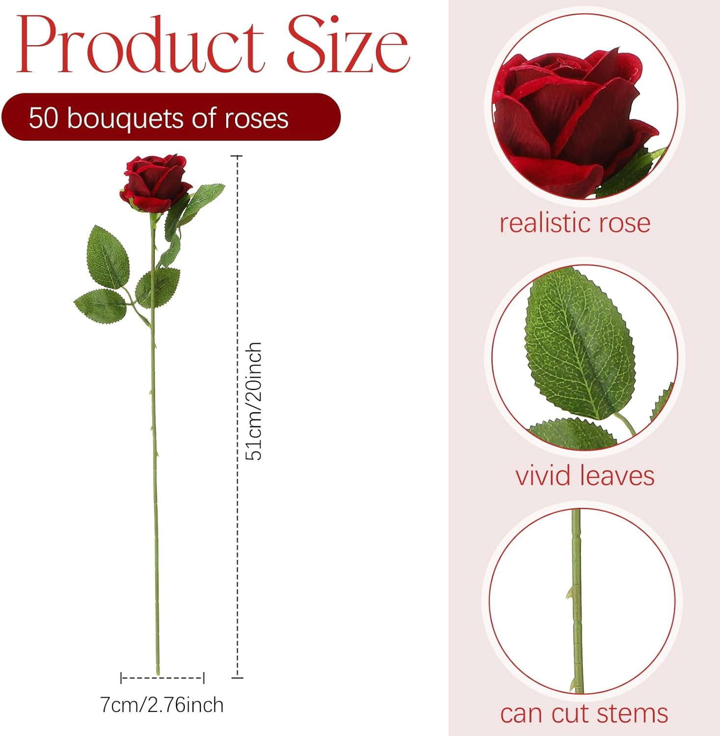 50 Pcs Artificial Rose Flower Realistic Silk Roses with Stem Bouquet of Flowers Plastic Flowers Real Looking Fake Roses for Home Wedding Centerpieces Party Decorations (Black)