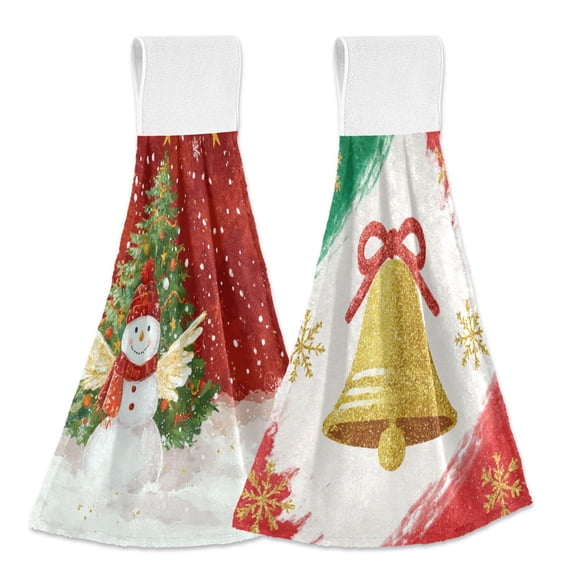 IAUYY Kitchen Hanging Towels Set of 2 100% Polyester Absorbent, Super Soft Hand Towels with Hanging Loops for Bathroom Kitchen Red and Yellow Ribbons Red and Gold Color Combination