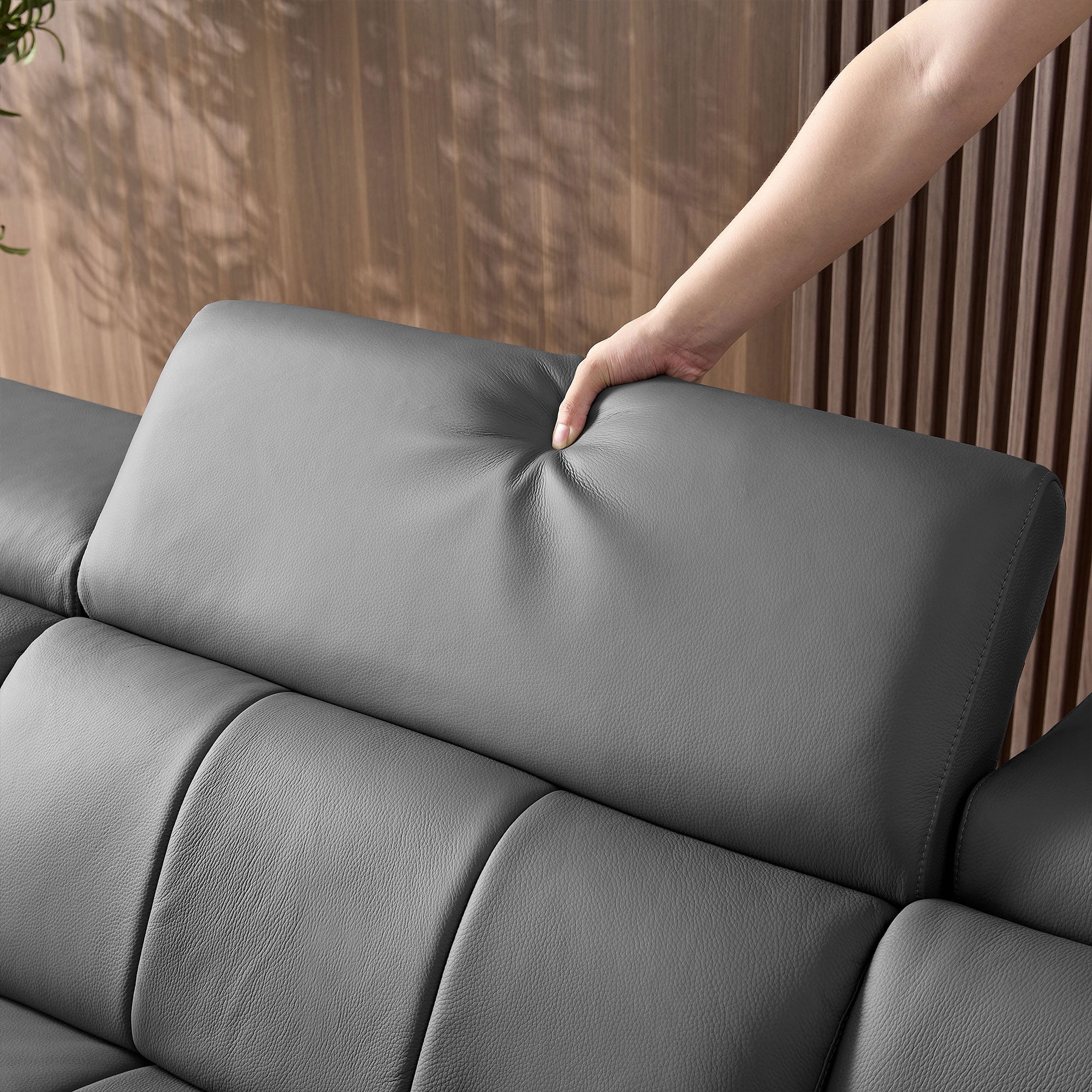 siu want Modern 4-Seat Electric Reclining Sectional Sofa, L-Shaped Genuine Leather Couch with Wall Hugger Design & USB Ports, Power Headrest and Footrest, Home Theater Living Room Furniture