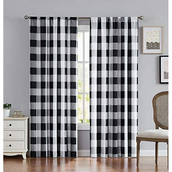 Truly Soft Everyday Buffalo Plaid Black Window Curtain (EC2093BW-4100)