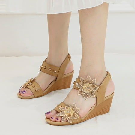 

TOWED22 Sandals For Women Womens Wedge Platform Sandals Ankle Strap Concise Summer Dress Sandals Womens Sandals