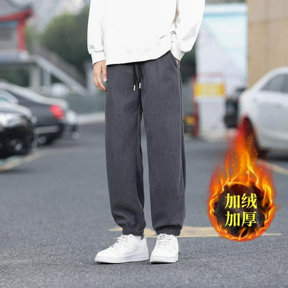 Mens Big & Tall Corduroy-Pants S-5X Plus Size Fleece Lined Tapered Leg Sweatpants with Pockets and Drawstring Elastic Waist Solid Thermal Warm Pant
