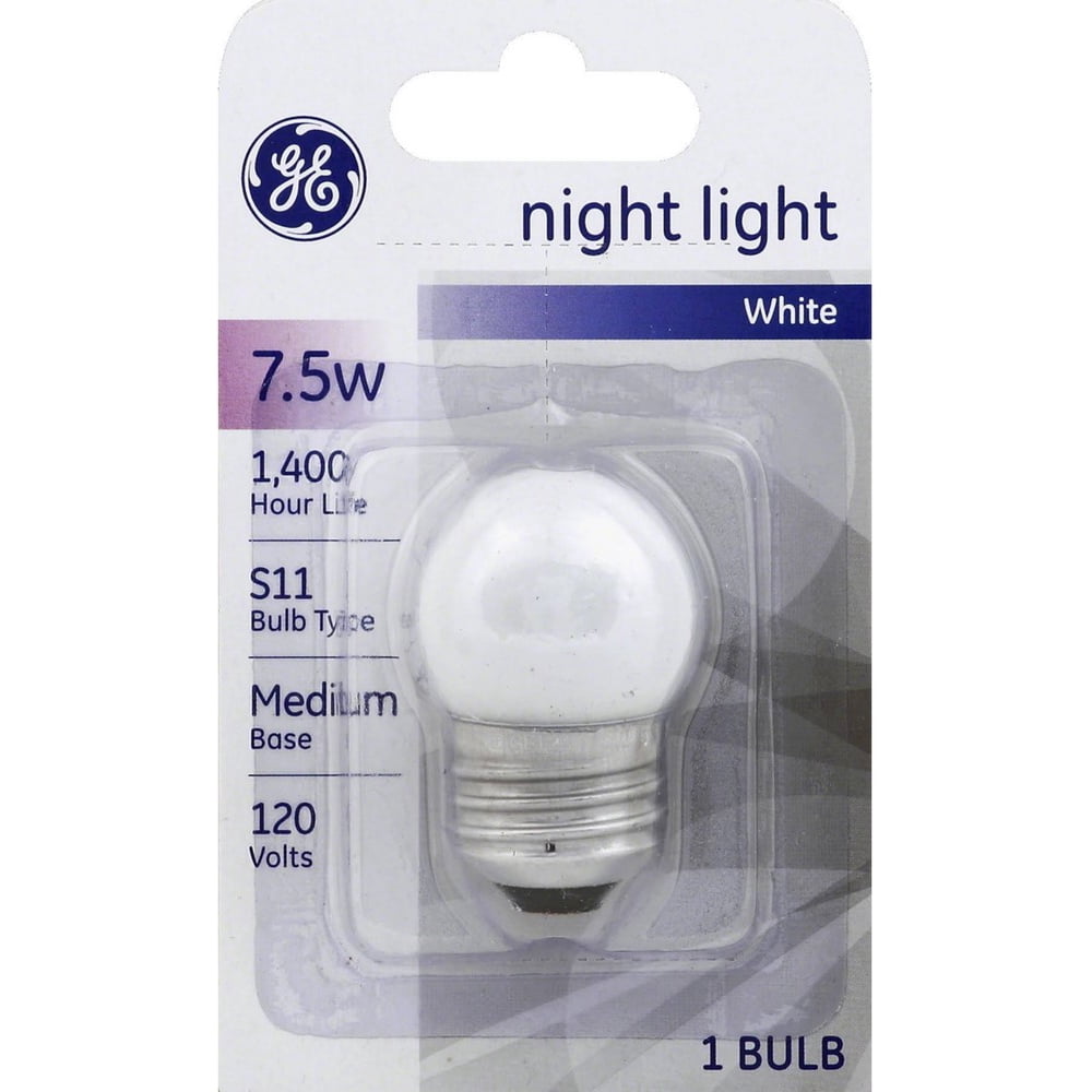 GE Incandescent 7.5W, S11 White Night Light Bulb, E26 Medium Base, 1 Year Life, 1pk Walmart