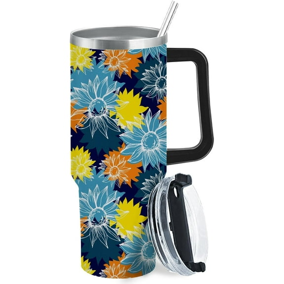 Flower Floral 40oz Tumbler With Handle Gifts For Grandma Aesthetic Tumbler With Lid And Straw For Hiking