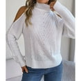 thumbnail image 3 of SWSMCLT Women's Soft Pullover Sweater Long Sleeve High Neck Loose Top Knitwear Knitted Off The Shoulder Fashion White Medium, 3 of 5