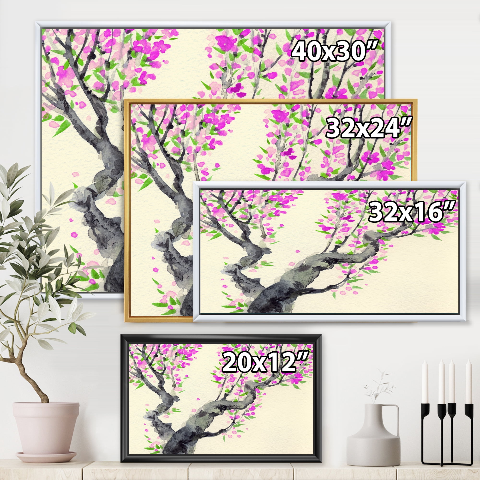Designart 'The Japanese Tree With Purple Flowers On' Traditional Framed Canvas Wall Art Print