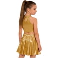 thumbnail image 2 of Doomiva Kids Cheer Outfit Hip Hop Dance Sets Shiny Skirt And Top Set for Cheerleading Competitions Performance Gold 6-10, 2 of 5