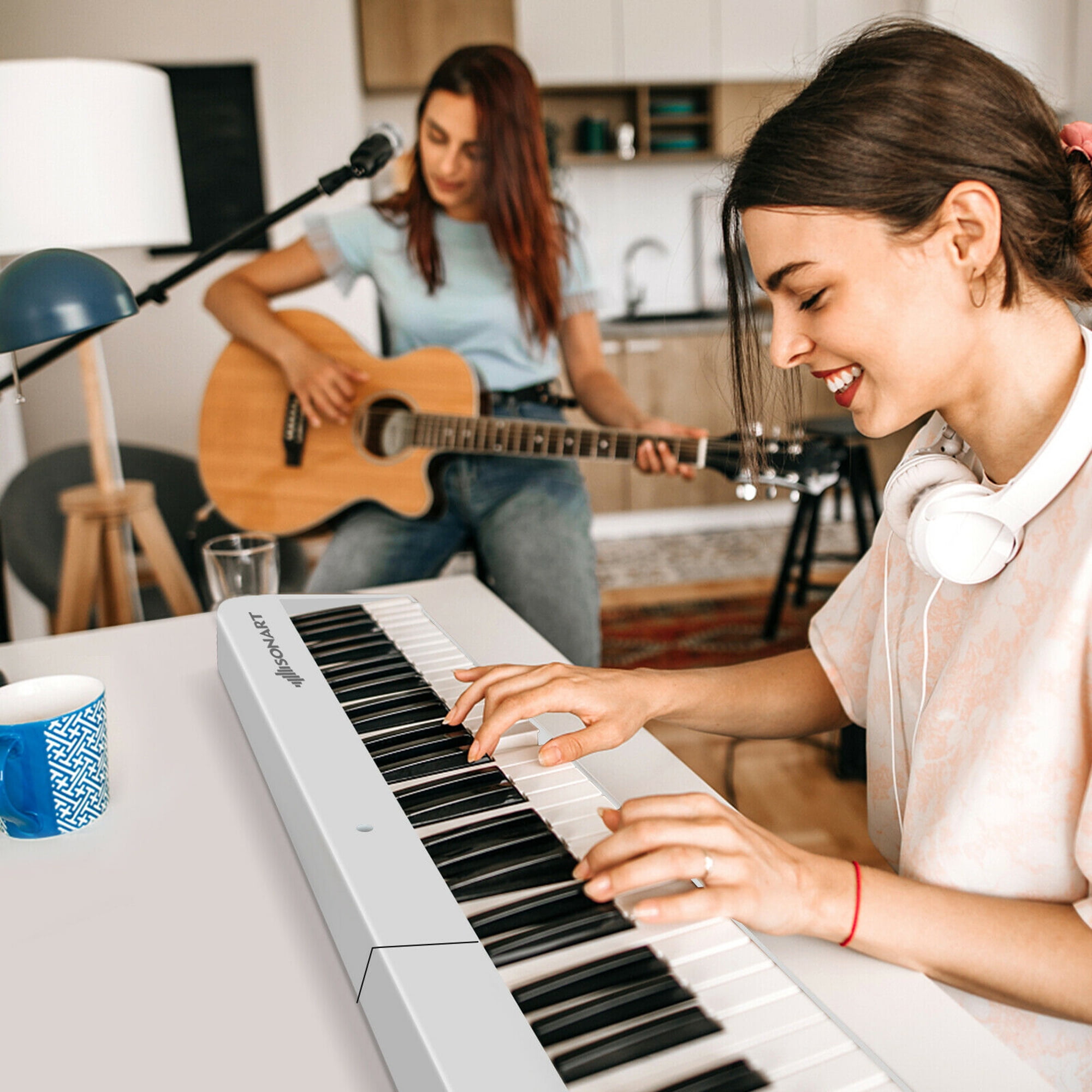 Gymax 88-Key Folding Electric Piano Keyboard Semi Weighted Full Size MIDI White