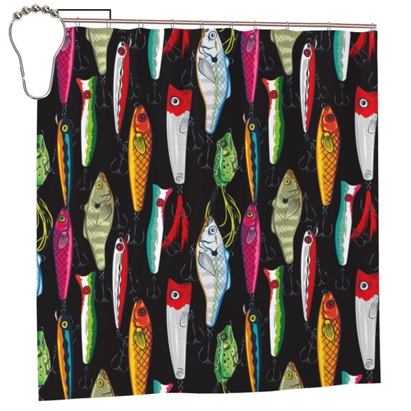 Rateoe Colorful Fishing Lures Shower Curtain - Fancy Bathroom Shower Curtain Sets - Waterproof Shower Curtain with Hooks with 12 Plastic Hooks 72x72 Inches