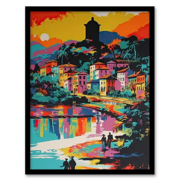 Guanabara Bay Rio De Janeiro Brazilian Beach Seascape Vibrant Bold Bright Colourful Painting Art Print Framed Poster Wall Decor 12x16 inch