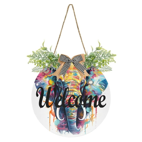 Elephant Colorful Welcome Sign for Front Door Wreath Door Sign for Farmhouse Porch Decoration Indoor Outdoor