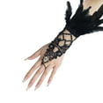 thumbnail image 2 of Outfmvch Feather Decorative Gloves for Women Gothic Lace Long Gloves Feather Wrist Cuffs Hollow Bracelets for Wedding Masquerade Show Dressy Lace Fingerless Gloves Black 1 One Size, 2 of 4