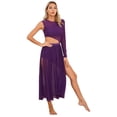 thumbnail image 5 of IEFIEL Womens Ballroom Dance Dress One Sleeve Mesh Lyrical Dance Costume Side Split Gymnastics Skating Dancewear Purple L, 5 of 7