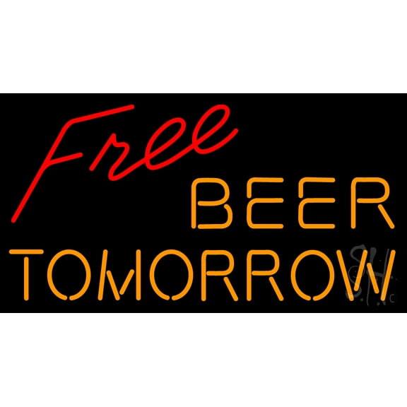 Free Beer Tomorrow LED Neon Sign 13 x 24 - inches, Clear Edge Cut Acrylic Backing, with Dimmer - Bright and Premium built indoor LED Neon Sign for Bar decor.