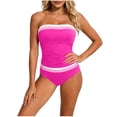 thumbnail image 2 of Roncen Women's Bandeau Swimsuits Strapless Tummy Control Color Block Tankini Sets, 2 of 5