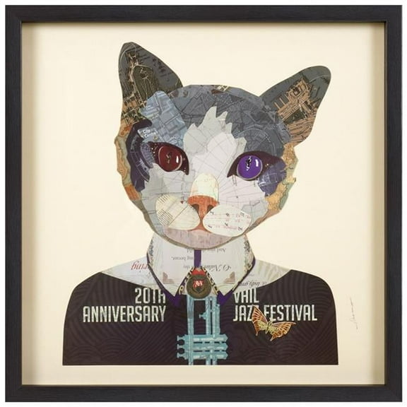 "Funky Cat 2" Dimensional Collage Framed Graphic Art Under Glass Wall Art