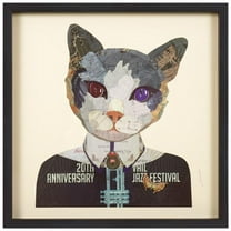 "Funky Cat 2" Dimensional Collage Framed Graphic Art Under Glass Wall Art