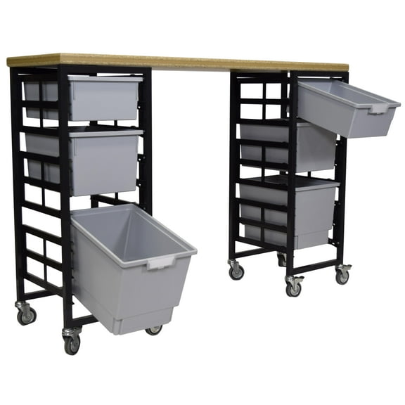 Mobile Workbench Storage Station w/Wood Top -9 StorSystem Trays-Red