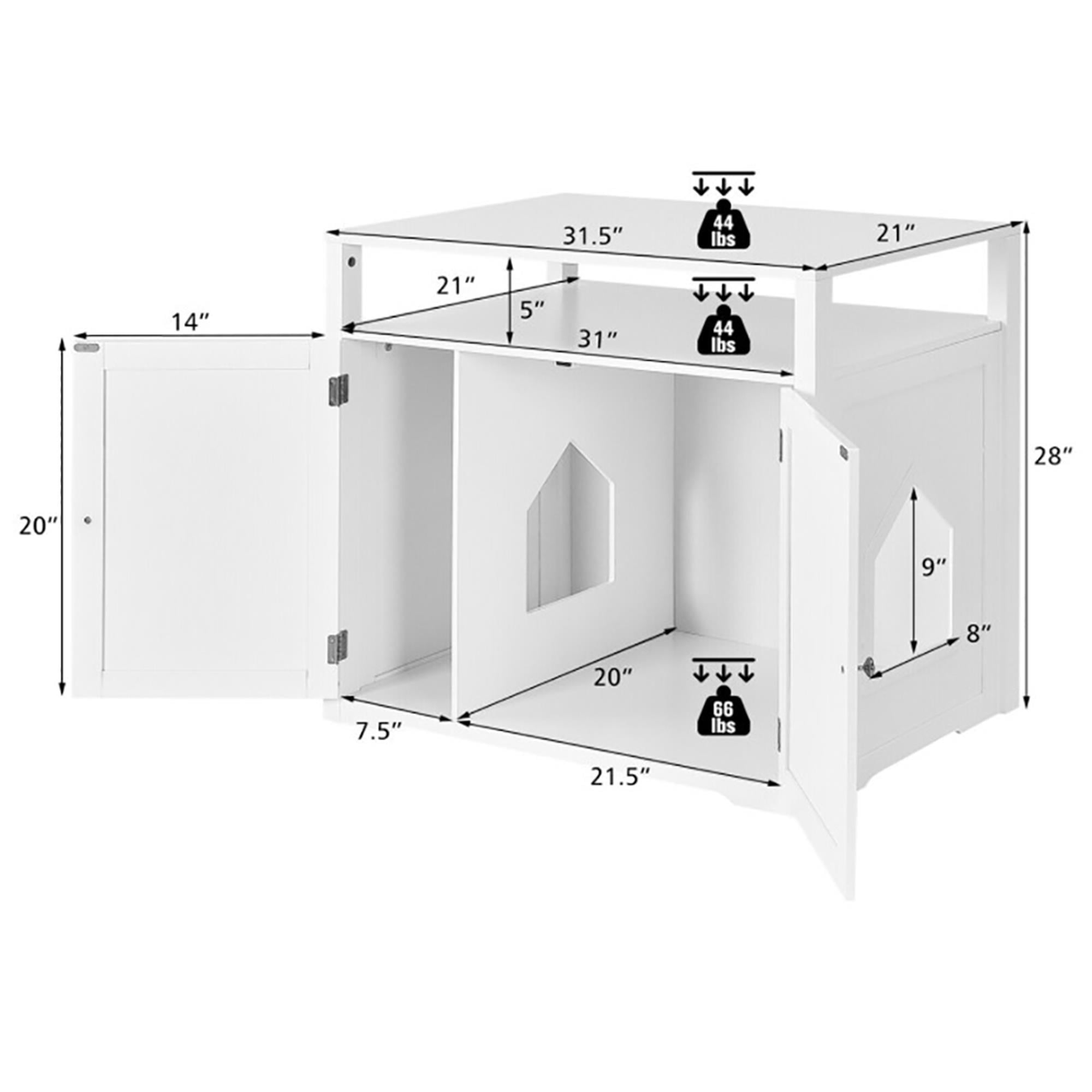 Kadyn 31" Wooden Hidden Cat Litter Box Enclosure Furniture, Cat Washroom with Storage Layer, Cat House for Large Cats, White