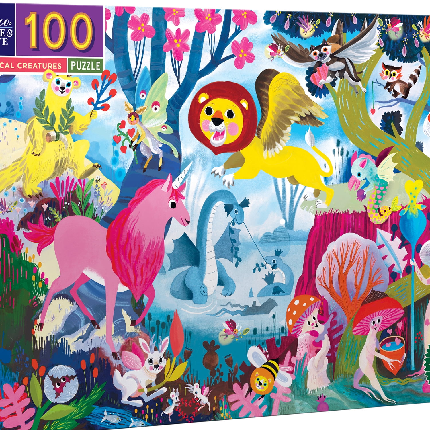 eeBoo: Magical Creatures - 100 Piece Puzzle - 24 x 16" Kids Jigsaw, Glossy High-Quality Pieces, Ages 5+