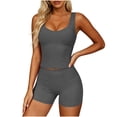 thumbnail image 4 of Rvkxad Two Piece Set for Women V Neck Sleeveless Stretchy High Waist Solid Sporty Gym Fitted Shorts Set Yoga Workout Tracksuit Gray M, 4 of 7